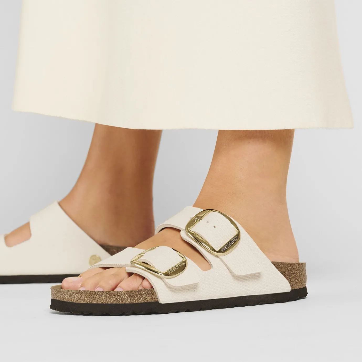 Birkenstock Two-Strap Sandals<Arizona Big Buckle Rivet Logo Canvas Eggshell