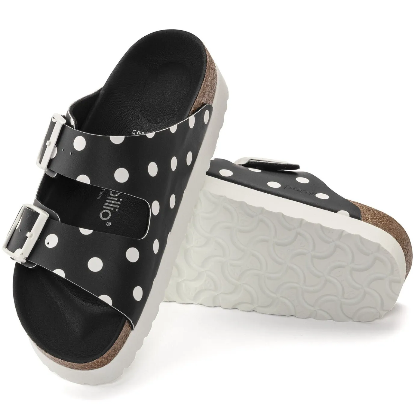 Birkenstock Two-Strap Sandals<Arizona Platform Black White Dots
