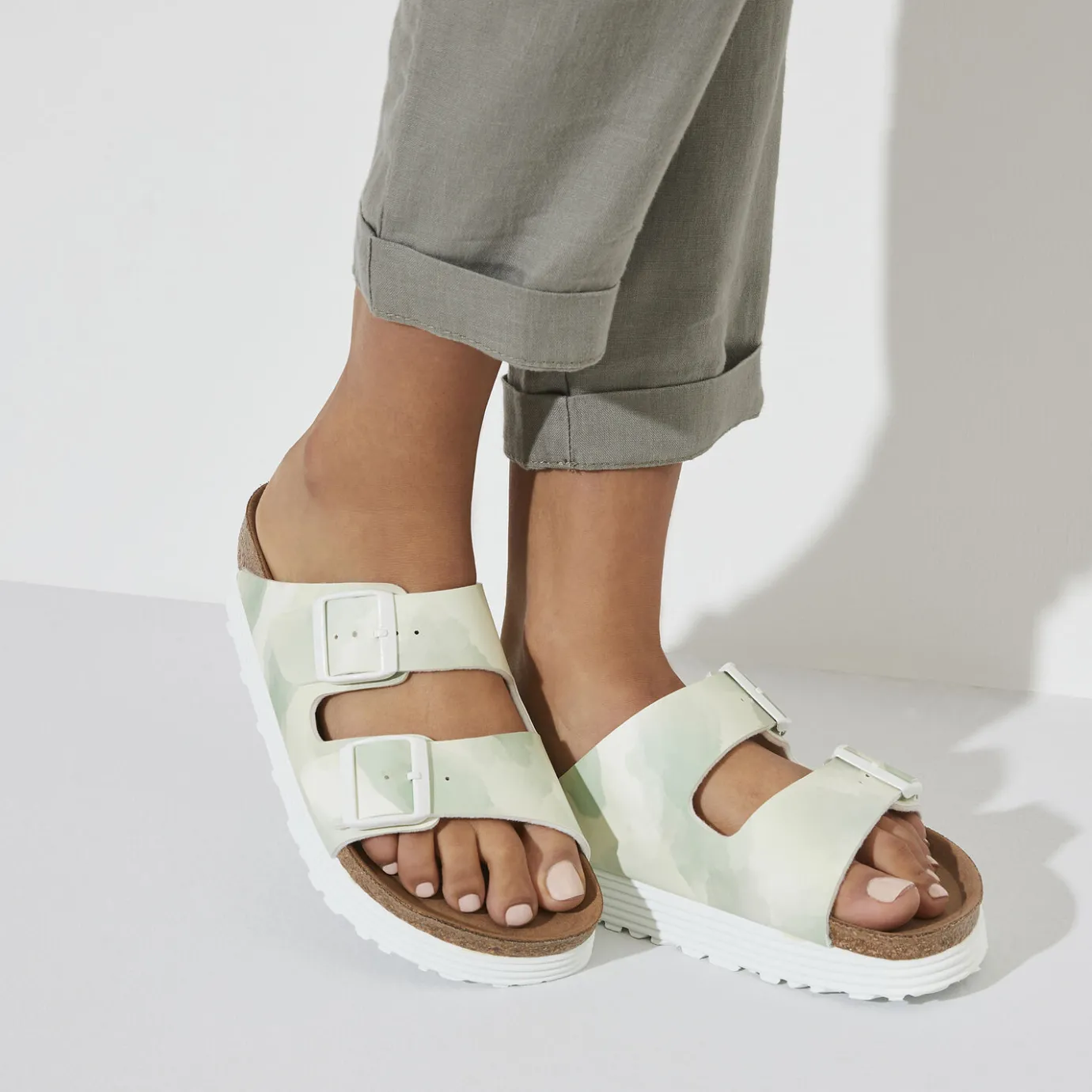 Birkenstock Two-Strap Sandals<Arizona Platform Vegan Watercolor Khaki