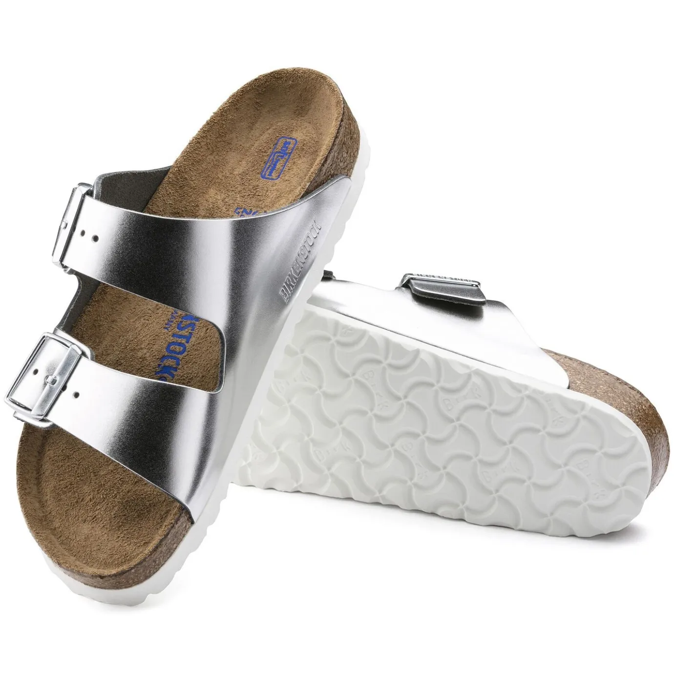 Birkenstock Two-Strap Sandals<Arizona Soft Footbed Metallic Silver