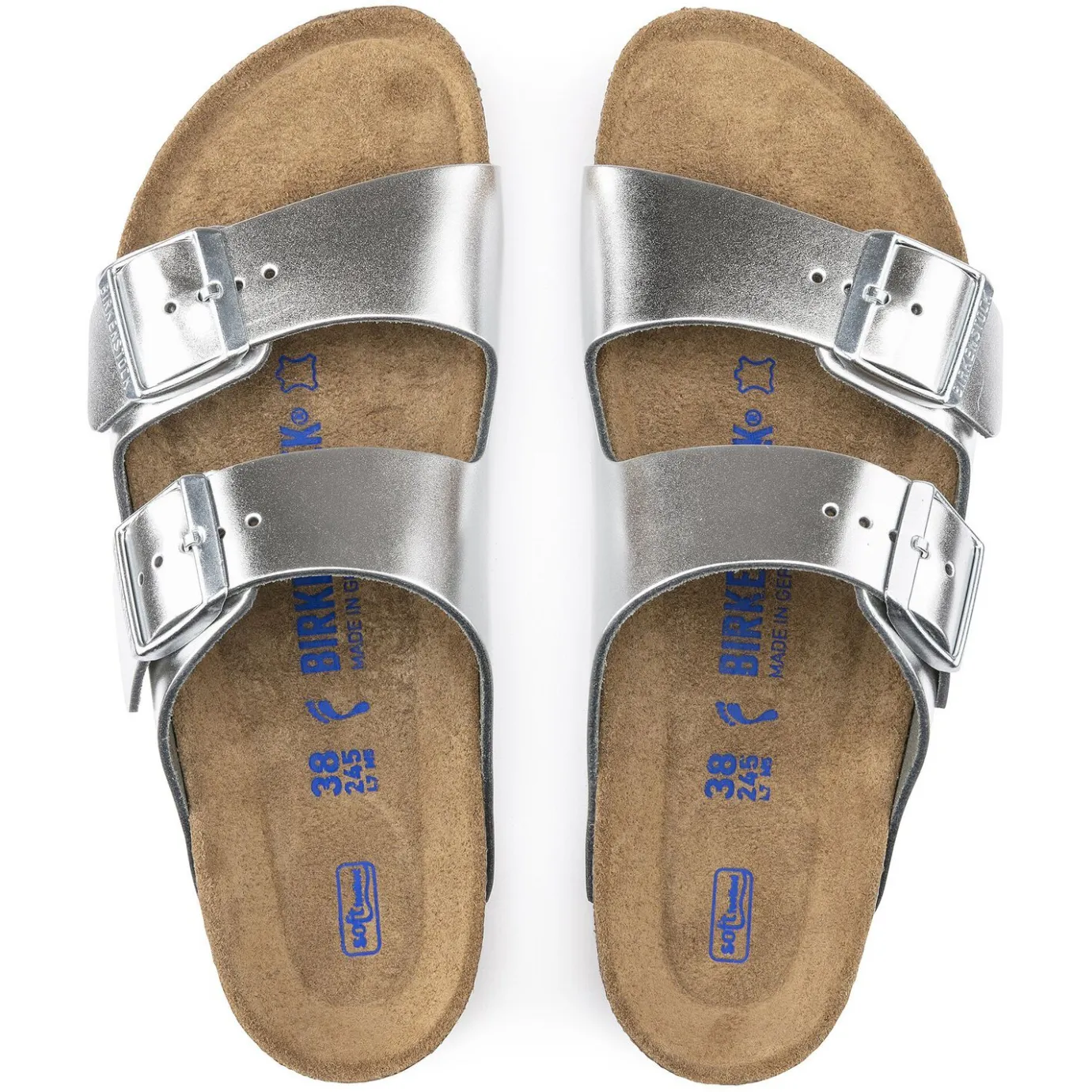 Birkenstock Two-Strap Sandals<Arizona Soft Footbed Metallic Silver
