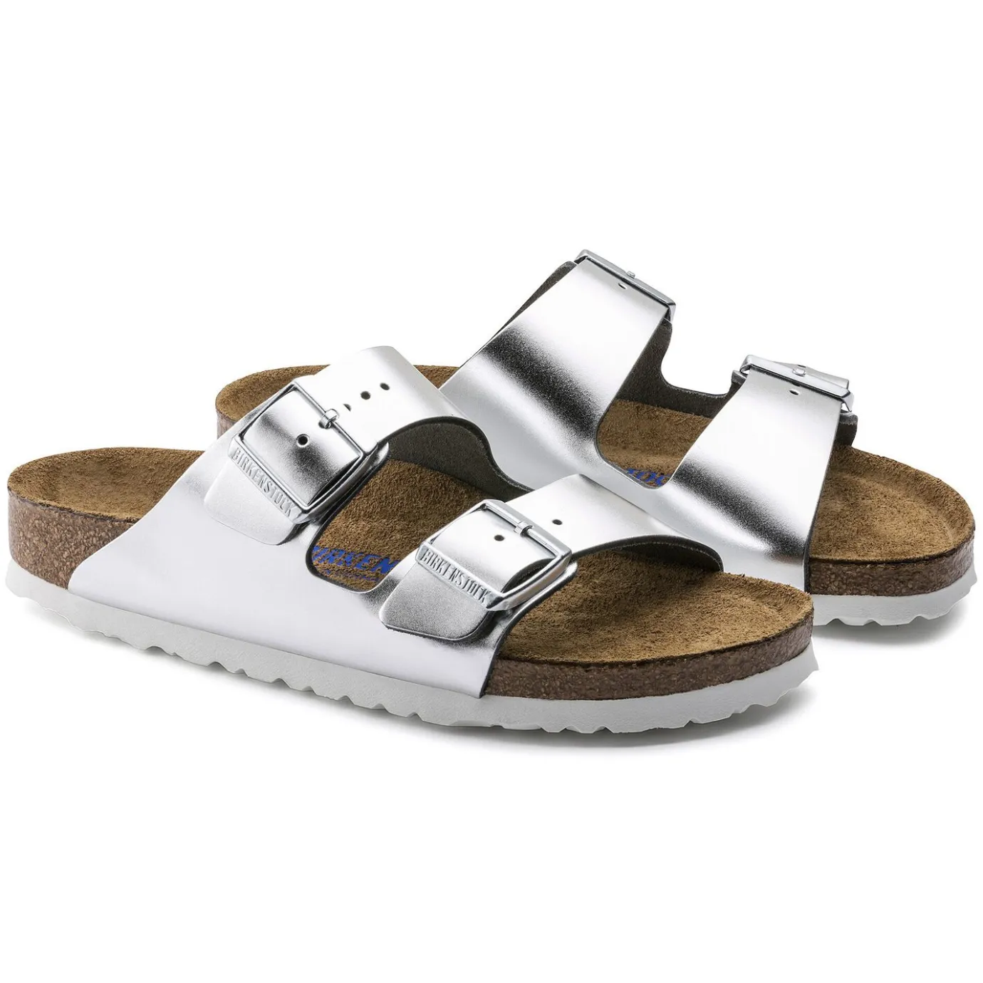 Birkenstock Two-Strap Sandals<Arizona Soft Footbed Metallic Silver