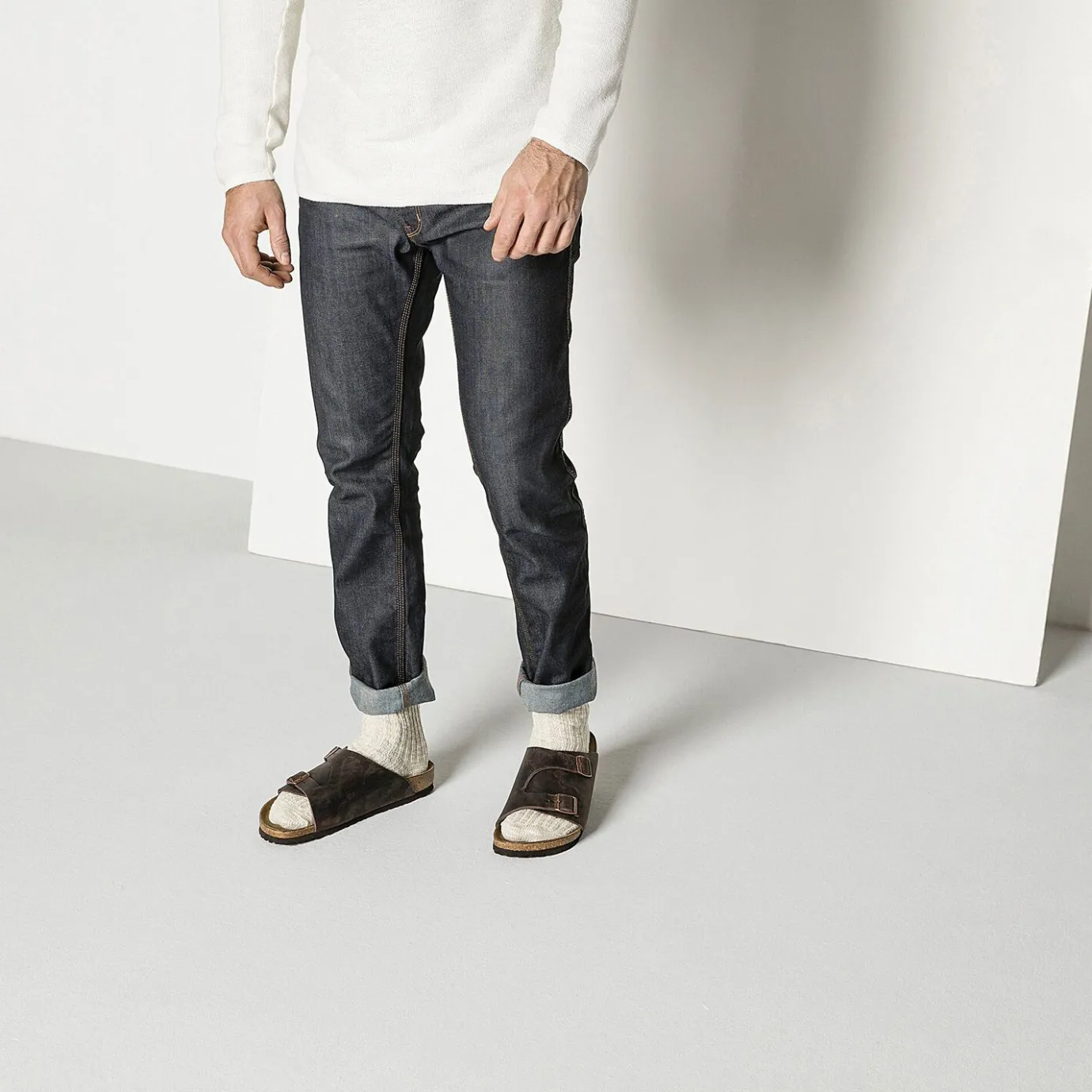 Birkenstock Socks<Cotton Slub Men Beige/White