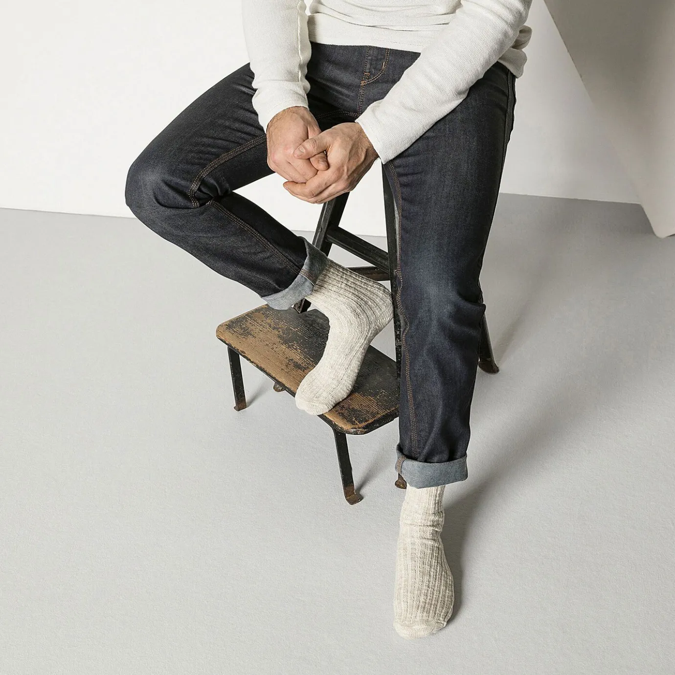 Birkenstock Socks<Cotton Slub Men Beige/White