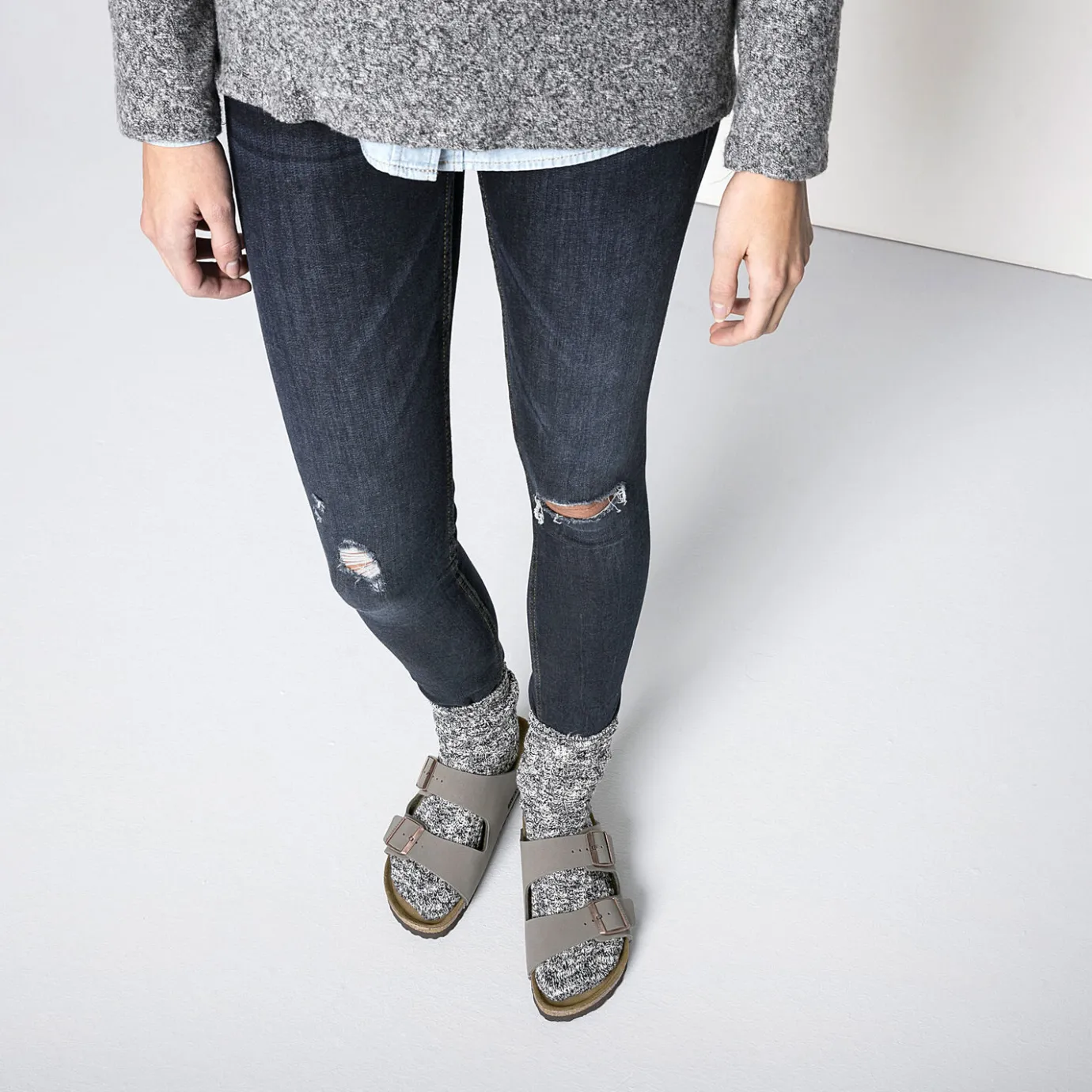 Birkenstock Socks<Cotton Slub Women Black/Gray