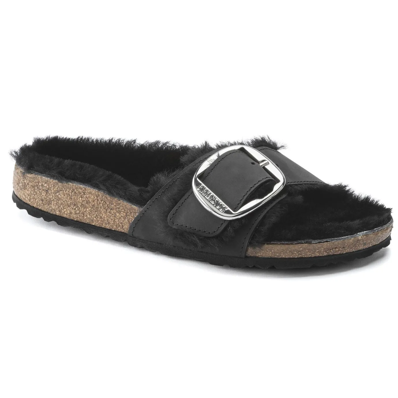 Birkenstock One-Strap Sandals<Madrid Big Buckle Shearling Black