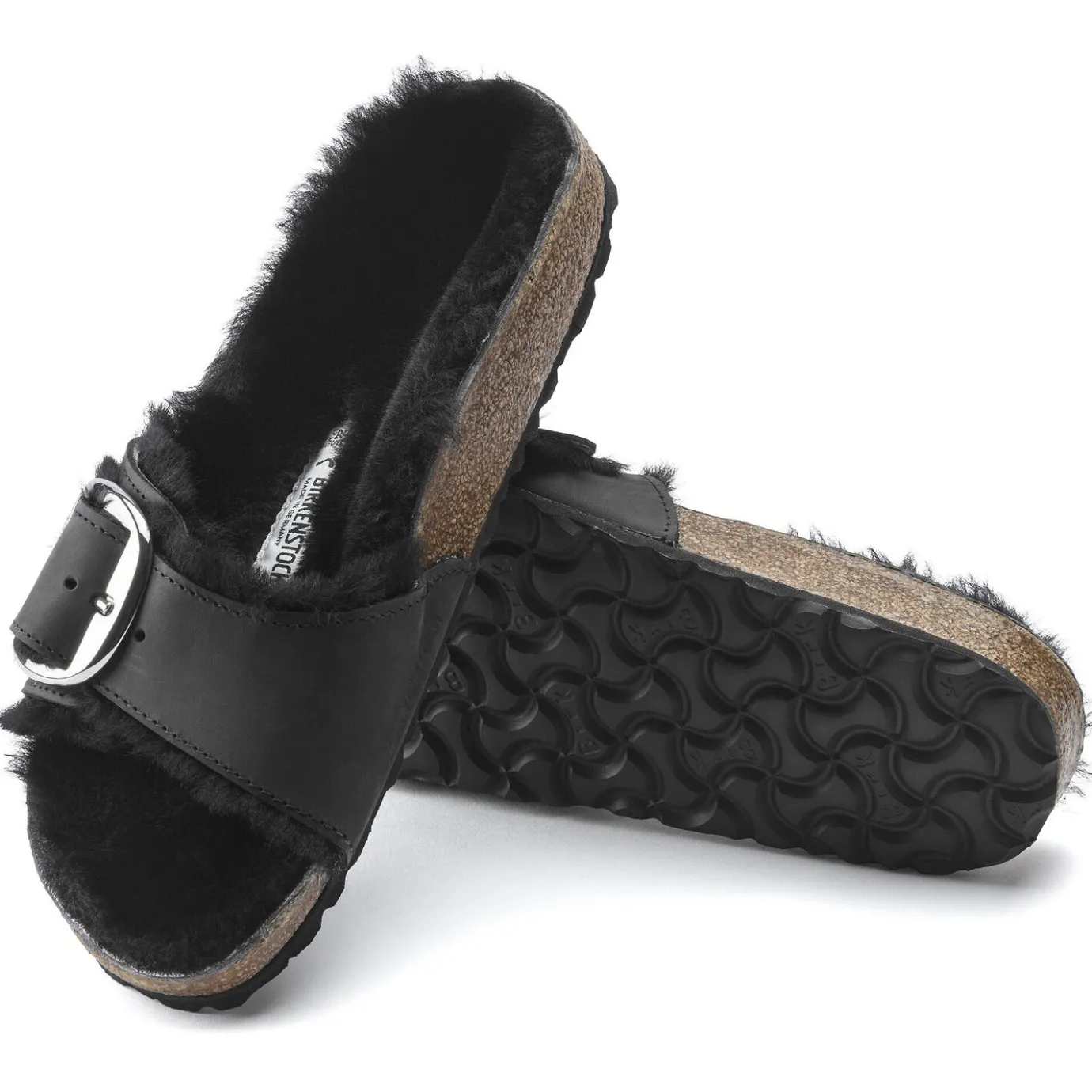 Birkenstock One-Strap Sandals<Madrid Big Buckle Shearling Black