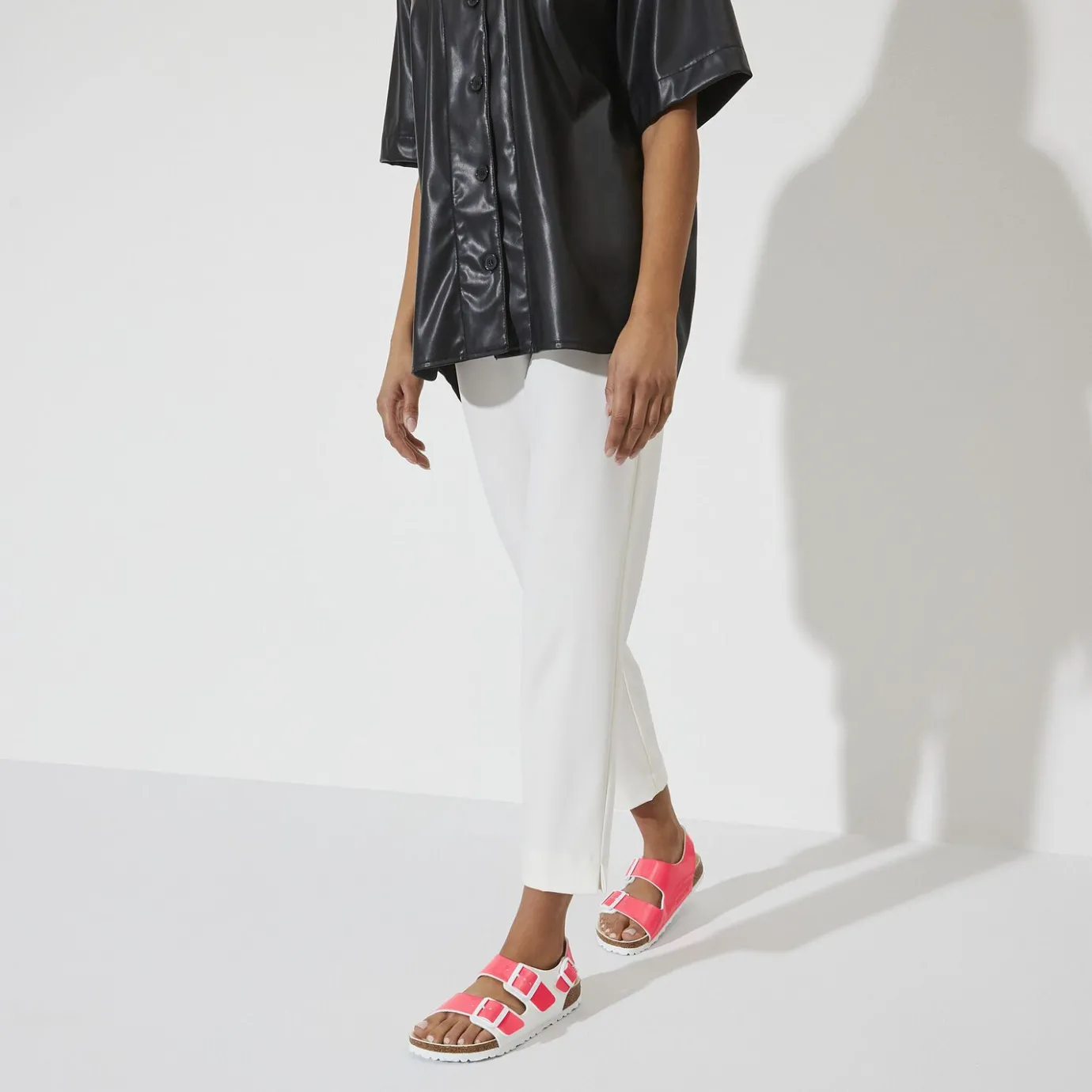 Birkenstock Ankle-Strap Sandals<Milano Bs Neon Pink/White Patent